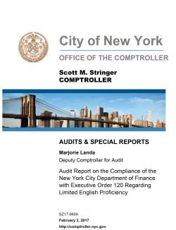 Audit Report On The Compliance Of The New York City Department Of Finance With Executive Order 120 Regarding Limited English Proficiency