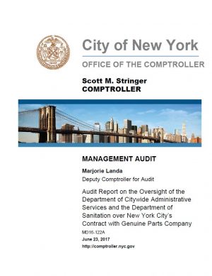 Audit Report on the Oversight of the Department of Citywide Administrative Services and the Department of Sanitation over New York City’s Contract with Genuine Parts Company