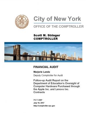 Follow-up Audit Report on the Department of Education’s Oversight of Computer Hardware Purchased through the Apple Inc. and Lenovo Inc. Contracts
