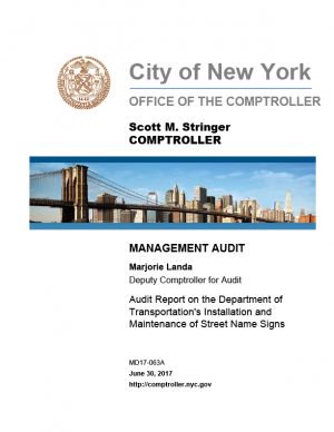 Audit on the Department of Transportation’s Installation and Maintenance of Street Name Signs