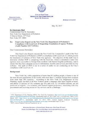Final Letter Report on the New York City Department of Probation’s Compliance with Local Law 25 Regarding Translation of Agency Websites