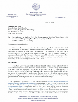 Letter Report on the Department of Buildings’ Compliance with Local Law 25 Regarding the Translation of Agency Website