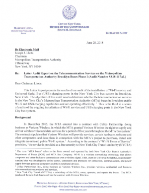 Final Letter Audit Report on the Telecommunication Services on the Metropolitan Transit Authority Brooklyn Buses Phase I