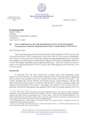 Final Letter Audit Report on the Telecommunication Services on the Metropolitan Transit Authority Manhattan Buses Phase I
