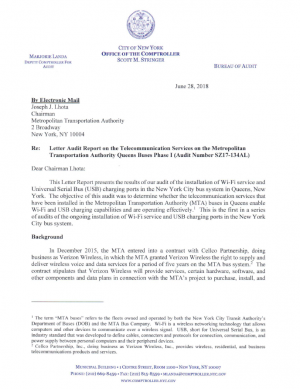 Final Letter Audit Report on the Telecommunication Services on the Metropolitan Transportation Authority Queens Buses Phase I