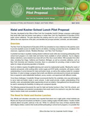 Halal and Kosher School Lunch Pilot Proposal