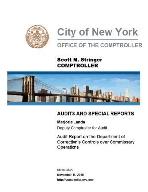 Audit Report on the Department of Correction’s Controls over Commissary Operations