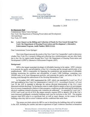 Letter Report on the Billing and Collection of Funds for Fees Issued through New York City Department of Housing Preservation and Development’s Alternative Enforcement Program