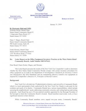 Letter Report on the Office Equipment Inventory Practices at the Three Staten Island Community Boards