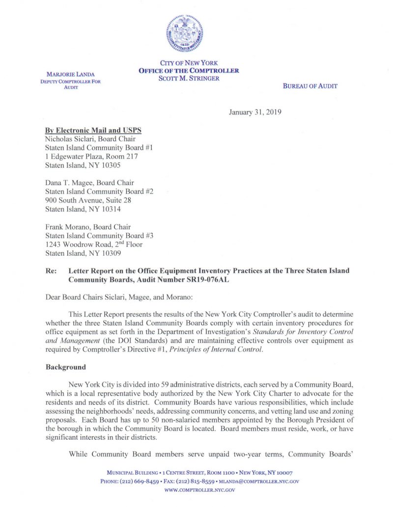 Letter Report on the Office Equipment Inventory Practices at the Three