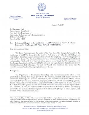 Letter Report on the Installation of LinkNYC Kiosks in New York City as Provided by CityBridge, LLC Phase II