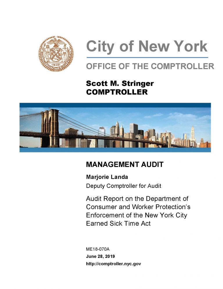 Comptroller Stringer Audit Uncovers Lagging Enforcement by DCWP of the