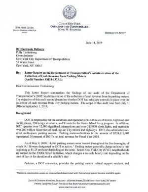 Letter Report On The Department Of Transportation’s Administration Of The Collection Of Cash Revenue From Parking Meters