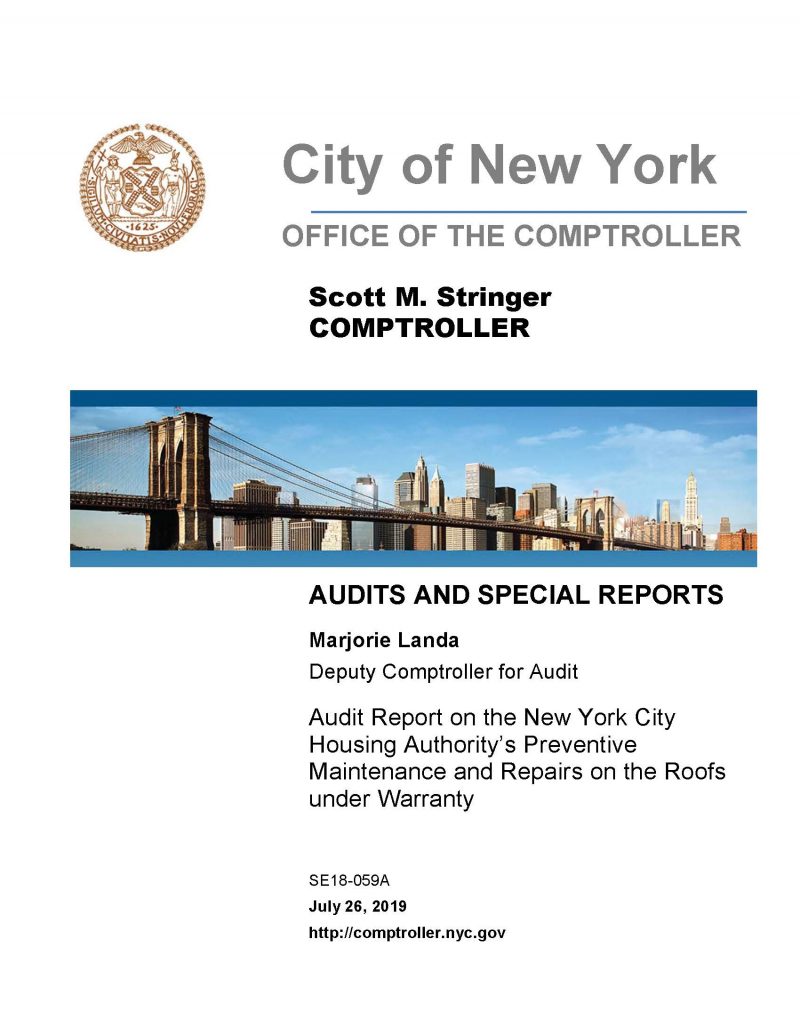 Audit Report On The New York City Housing Authority’s Preventive Maintenance And Repairs On The