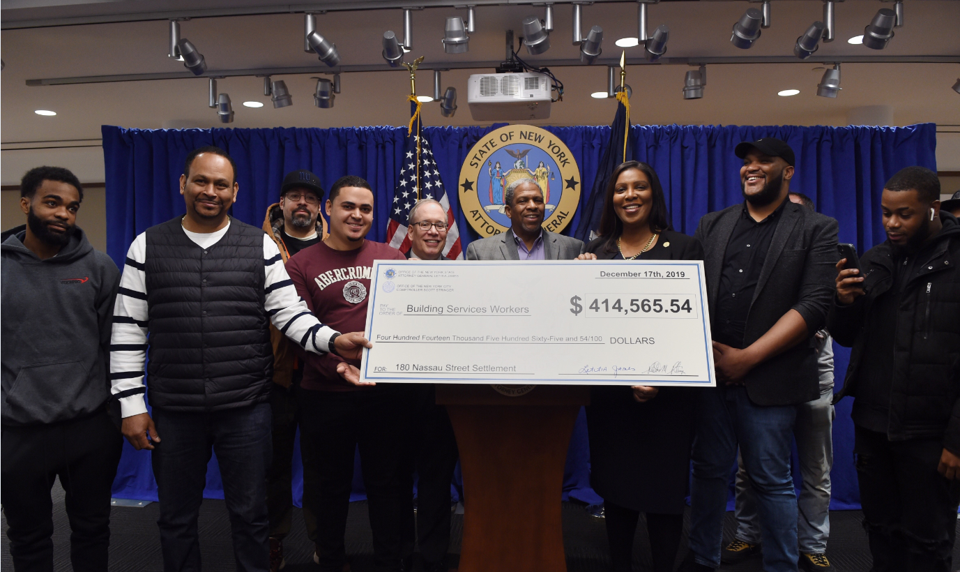 AG James, Comptroller Stringer and 32BJ President Bragg Return More Than $400,000 in Recovered Wages to Underpaid Building Service Workers