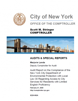 Audit Report on the Compliance of the New York City Department of Environmental Protection with Local Law 30 Regarding Access to City Services for Residents with Limited English Proficiency
