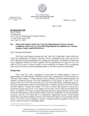 Final Letter Report on the New York City Department of Veterans’ Services’ Compliance with Local Law 216 of 2018 Regarding the Development of a Veterans Resource Guide