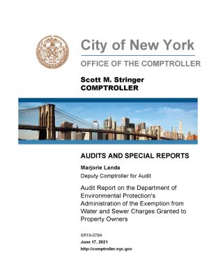 Audit Report on The Department of Environmental Protection’s Administration of The Exemption From Water and Sewer Charges Granted To Property Owners