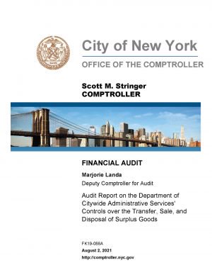 Audit Report on the Department of Citywide Administrative Services’ Controls over the Transfer, Sale, and Disposal of Surplus Goods