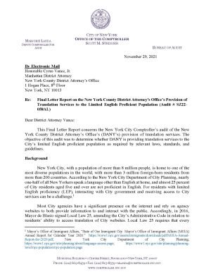 Final Letter Report on the New York County District Attorney’s Office’s Provision of Translation Services to the Limited English Proficient Population