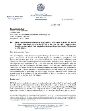Final Special Letter Report the New York City Department of Health and Mental Hygiene’s Compliance With Section 23-702 of the New York City Administrative Code Regarding School Food Service Establishment Inspection Results (Manhattan)