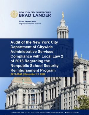Audit of the New York City Department of Citywide Administrative Services’ Compliance with Local Law 2 of 2016 Regarding the Nonpublic School Security Reimbursement Program