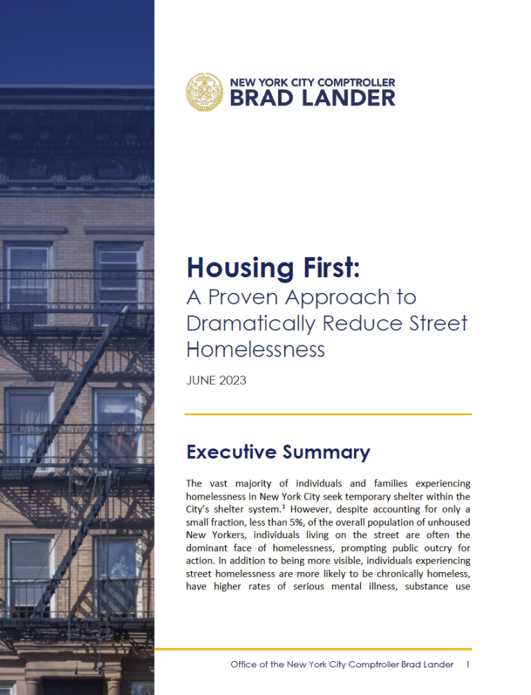 Housing First Office of the New York City Comptroller Brad Lander