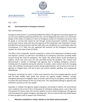 Letter to Agencies Regarding Cost Containment in Emergency Contracts