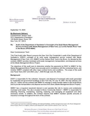 Audit of the Department of Sanitation’s Oversight of Its Solid Waste Management Service Contract with Waste Management of New York, LLC at the Harlem River Yard in the Bronx (FP23-068A)