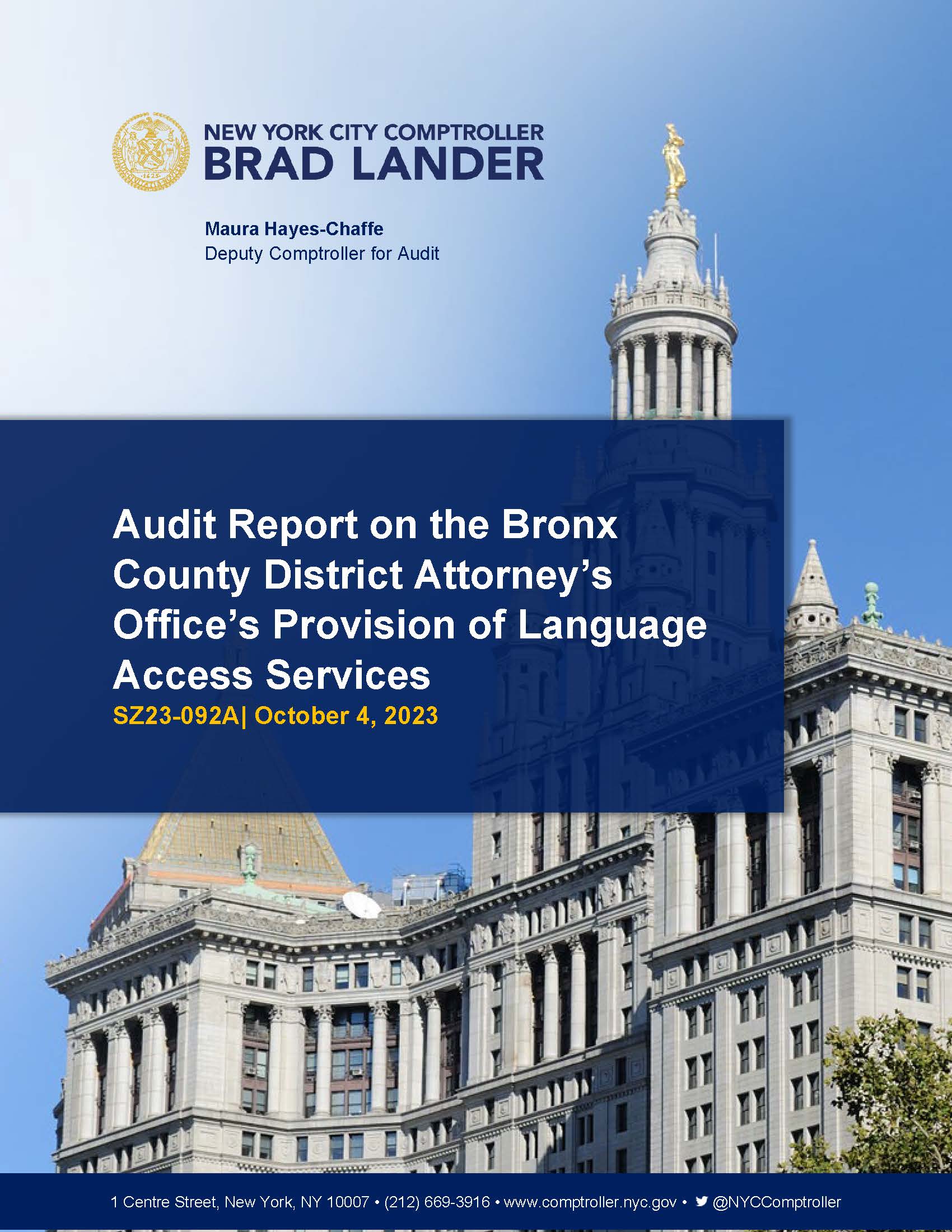 布朗克斯县地方检察官办公室提供语言服务的审计报告
