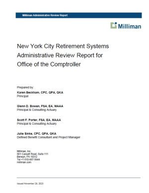New York City Retirement Systems  Administrative Review Report for  Office of the Comptroller