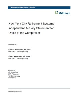 New York City Retirement Systems Independent Actuary Statement for  Office of the Comptroller