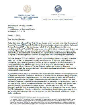 Letter from NYC and Chicago Chief Fiscal Officers to DHS Secretary Mayorkas