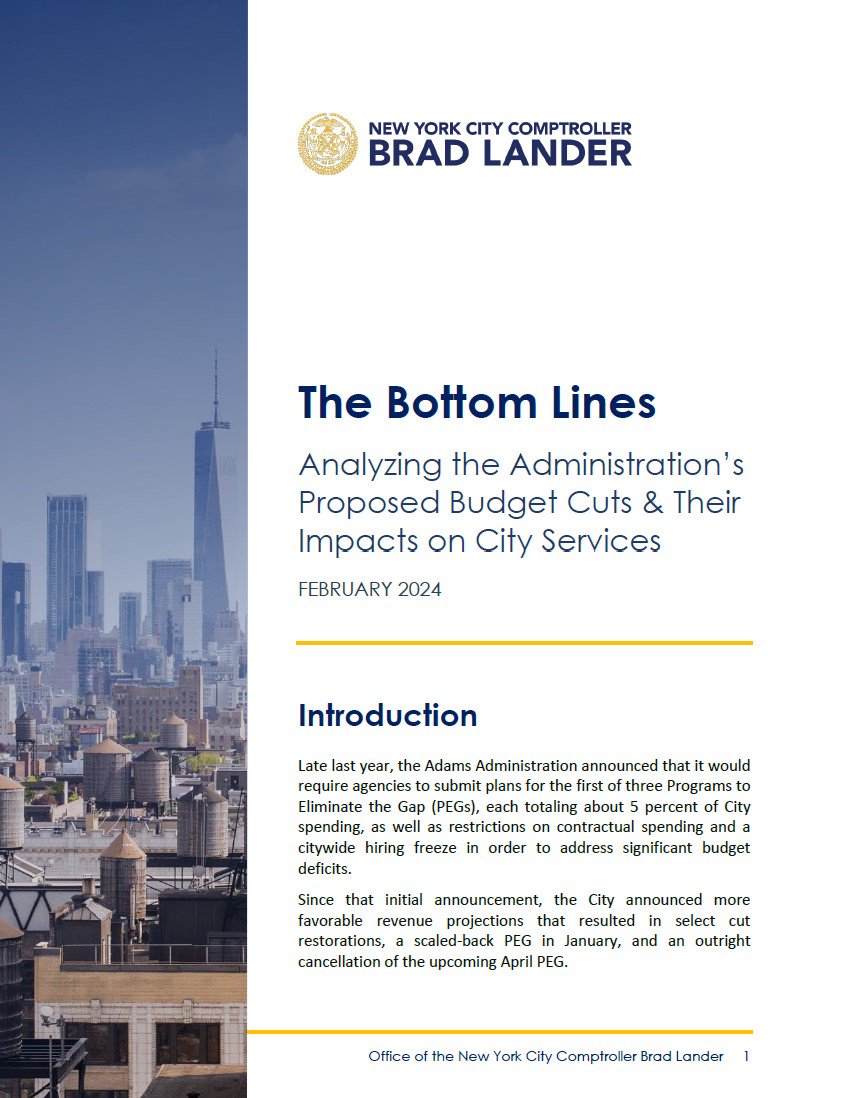 The Bottom Lines: Analyzing the Administration's Proposed Budget Cuts &  Their Impacts on City Services : Office of the New York City Comptroller  Brad Lander