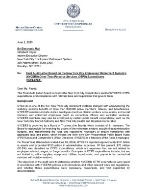 Final Audit Letter Report on the New York City Employees’ Retirement System’s (NYCERS) Other Than Personal Services (OTPS) Expenditures
