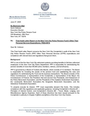 Final Audit Letter Report on the New York City Police Pension Fund’s Other Than Personal Services Expenditures