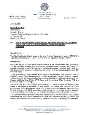 Final Audit Letter Report on the Teachers’ Retirement System of the City of New York’s (TRS) Other Than Personal Services (OTPS) Expenditures