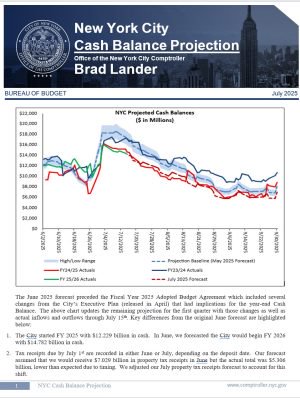 New York City Cash Balance Projection Interim Update to June 2, 2025 Forecast