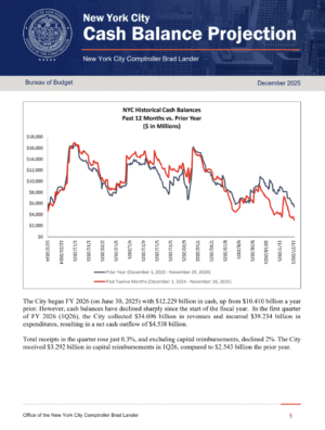 New York City Cash Balance Projection December 1, 2025