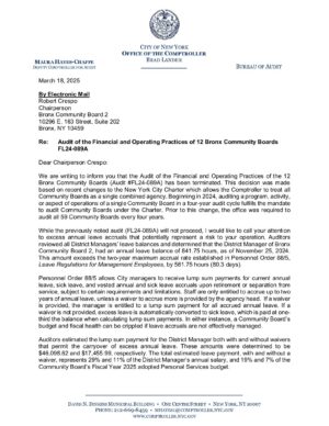 Letters Re: Audit of the Financial and Operating Practices of 12 Bronx Community Boards