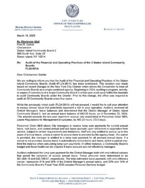 Letter Re: Audit of the Financial and Operating Practices of the 3 Staten Island Community Boards
