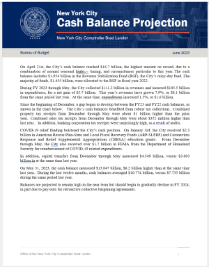 New York City Cash Balance Projection June 2023