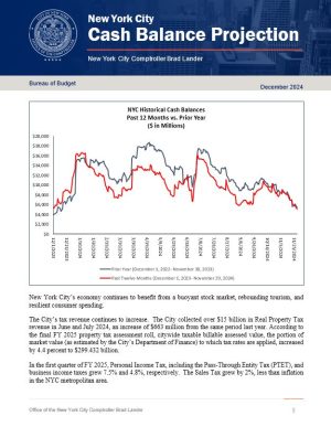 New York City Cash Balance Projection December 1, 2024