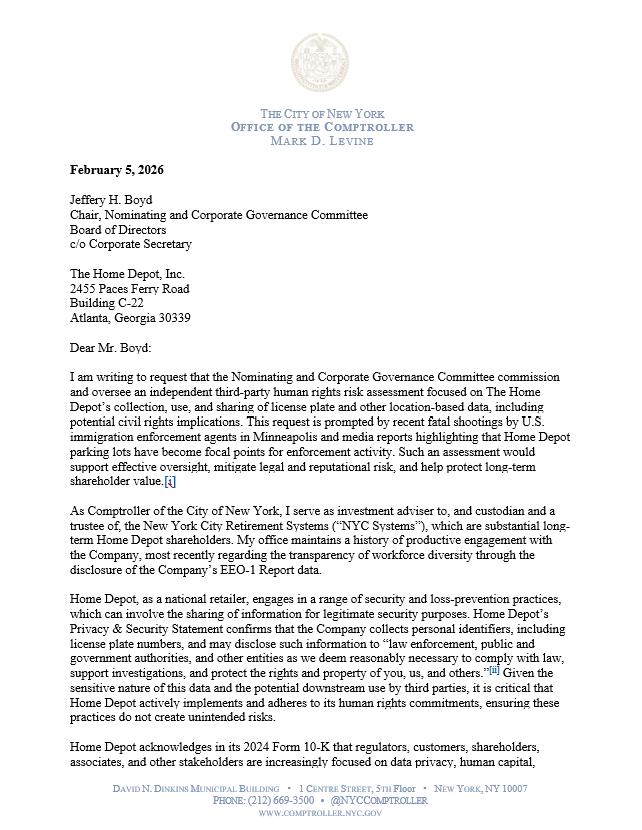 Letter to Home Depot Requesting Third-Party Human Rights Risk ...