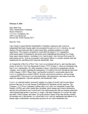 Letter to Lowe’s Requesting Third-Party Human Rights Risk Assessment