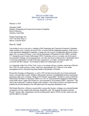 Letter to Palantir Technologies Requesting Third-Party Human Rights Risk Assessment