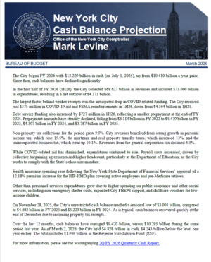 New York City Cash Balance Projection March 1, 2026