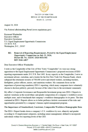 Comment Letter to the Equal Employment Opportunity Commission Re: Removal of Reporting Requirements