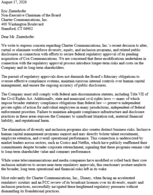 Joint Letter to Charter Communications Re: DEI Rollbacks