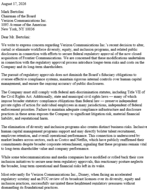 Joint Letter to Verizon Communications Re: DEI Rollbacks